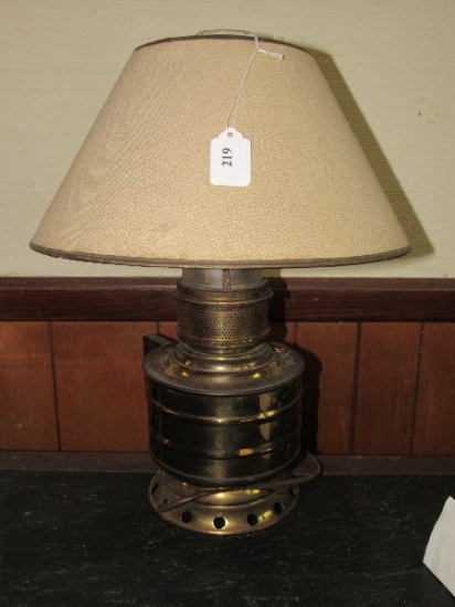 Vintage Oil To Electric Lamp Brass Body w/ Shade & Hurricane Shade