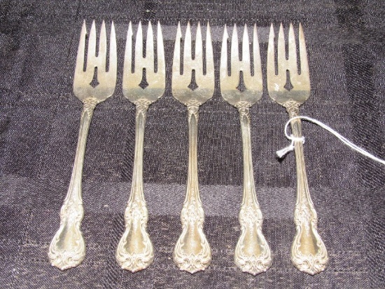 5 Towle Sterling Pat 'Old Master' Salad Forks Scroll/Floral Motif