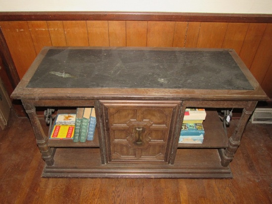 Vintage Wooden Side Table w/ Black Marble top, Mid-Century Modern Design