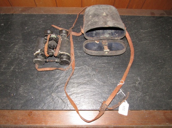 Antique Binoculars Atmee Model C 'DRP' Leather Straps, Black Case