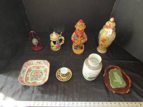 Lot - Asian Ornate Pattern/Design Urn Vase w/ Lid 12" H, Ornate Gilded Bowl Rose Motif