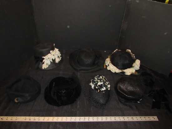 Vintage Ladies Black Hats, Helon Joyce, Lisa, Etc.