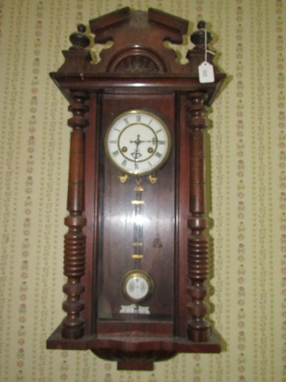 UN. Haws Vintage Wall Mounted Wooden Clock 'R.A.' Pendulum Spindle Columns