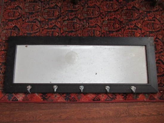Black Wood Frame Mirror w/ 5 Peg Hooks