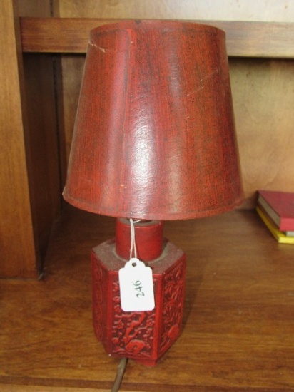 Ornate Curved Wooden Trinket Box, Metal Asian/Chinese Red Metal Lamp
