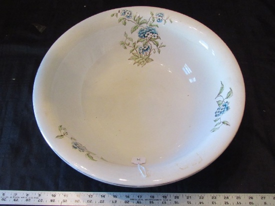 White Large Ceramic Washbowl Blue/Green Flower Motif