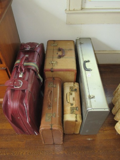 Luggage Lot - Large Metal Case, Red Leather Suitcase, Lincoln Suitcase, Etc.