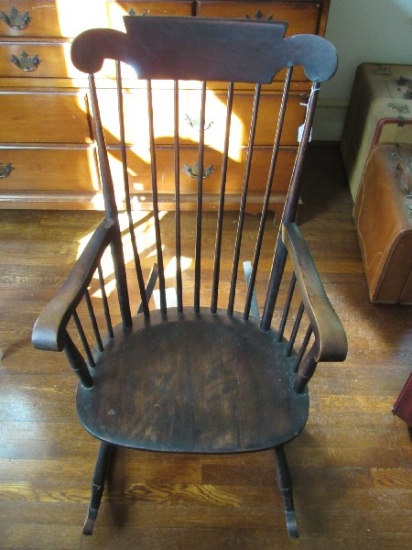 Vintage Wooden Rocker Slat Back, Scroll Arms/Top w/ Stretchers