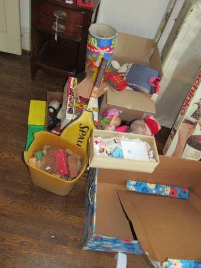 Toy Lot - Cragstan Shaking Antique Car, Country Tunes Doll, Plush Toys, Dominoes, Etc.