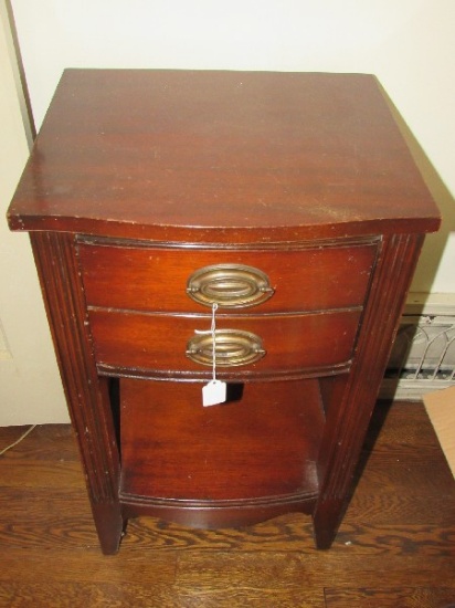 Wooden Side Table Hepplewhite Pulls, Grooved Columns, 1 Drawer, 1 Lower Table