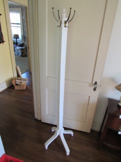 Wooden White Coat Hanger 4 Brass Pegs, 4 Curved Legs