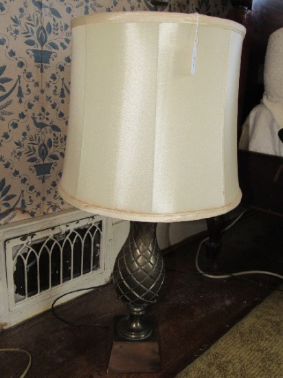Brass Pineapple Body, Brass Base Lamp w/ White Shade, Finial Top