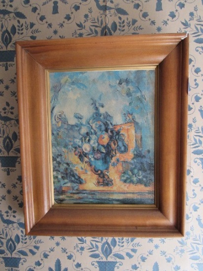 Blue/Yellow Picture Bouquet Oil on Canvas in Wooden Frame/Matt