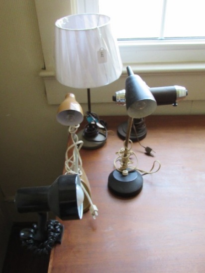 Lot - Desk Clamp Lights, Vintage Desk Lamp, Bankers Lamp, Etc.