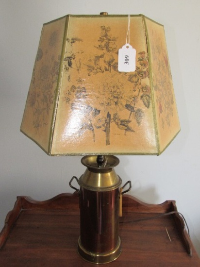 Vintage Metal Lamp Copper Patina Body w/ Floral Shade