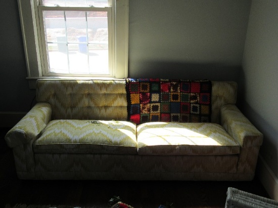 Yellow Zig-Zag Upholstered 2 Seat Couch Pin Back