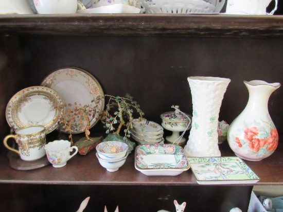 Ceramic Lot - Japan Dishes, Sake Cups, Tall Vase, Wire Trees, Etc.
