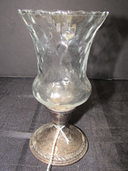 Presmer Sterling Weighted 14 Votive Candle Holder w/ Pressed Glass Wide-To-Narrow Frame