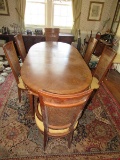 Wooden Extendable Dining Table Grecian Column Legs, Ornate Brass Acanthus Medallions