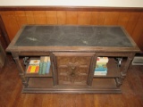 Vintage Wooden Side Table w/ Black Marble top, Mid-Century Modern Design
