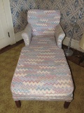 Long Blue/Red/White Jagged Pattern Relaxation Chair Wooden Feet