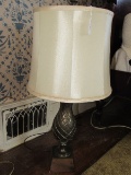 Brass Pineapple Body, Brass Base Lamp w/ White Shade, Finial Top