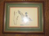 Hand Painted Mallard in Flight Picture in Wooden Frame/Matt