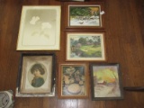 Misc. Pictures Vintage - Young Girl Portrait, Hand Painted Peasant Winter Scene