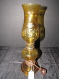 Amber Glass Floral/Berry Etched Lamp w/ Shade