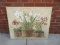 Potted Paper Whites Narcissus & Orchids Textured Print on Board Antiqued Patina