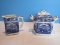 Pair - Masons Patent Ironstone China Vista Blue/White Pattern Blue Leaves Landscape Design