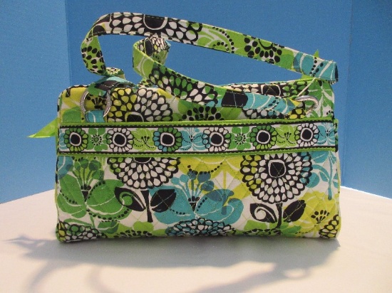 Vera Bradley Colorful Teal, Yellow, Lime & Black Wild Flowers Pattern Shoulder/Hand Bag