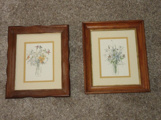 Pair - Still Life Floral Arrangements Lithographs Attributed to Artist Mary Lou Goertzen