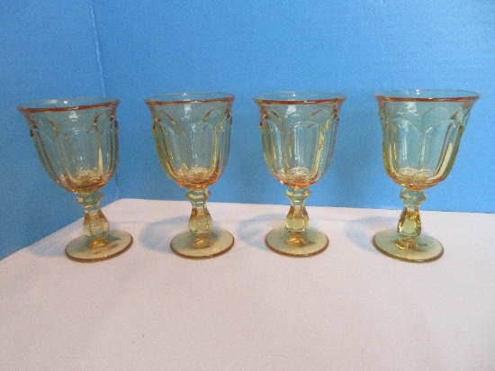Set - 4 Imperial Glass-Ohio Old Williamsburg Pattern Yellow Pressed Glass Stem Wine Glasses
