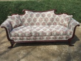 Classic Elegant Duncan Phyfe Style Formal Sofa w/ Rolled Arms, Mahogany Trim
