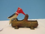 Vintage Adorable Novelty Cast Metal Woodpecker & Log Toothpick Holder/Dispenser