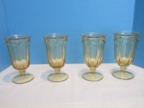 Set - 4 Imperial Glass-Ohio Old Williamsburg Pattern Yellow Pressed Glass Stem Iced Tea