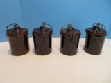 Set - 4 Stoneware Bail Wire Lock Preserve Canning Jars Crocks Brown Glaze