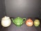 Misc. Ceramic Lot - Blue/Tan Jar, Green Teapot, Hand Painted w/ Chip, Green Jar, Etc.