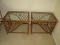 Wicker/Wooden Pair Cross/Curved Side Tables w/ Glass Tops