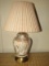 Glass Urn Design Lamp w/ Inlay Seashell Motif w/ Burlap Shade