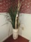 White Ceramic Planter w/ German Garden Party Motif w/ Faux Floral Motif Top