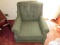 Green Upholstered Arm Chair on Block Wooden Feet