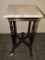 White Marble Top Square Side Table w/ Wooden Spindle/Column Legs to Curved Feet