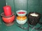 Lot - Red/Brown Votive Candle Holder, Blue/Brown Candle Warmer