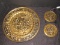 3 Brass Wall Mounted Plates Made in England, 2 w/ Tavern Scene, 1 w/ Beer Garden Scene