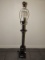 Brown Tall Antique Patina Lamp on Ribbed Plinth w/ Ball Top