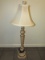 Antique Grey/Gilded Trim Lamp Thin Column to Spindle Top, Ball Finial, Cream Shade