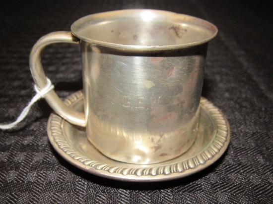 Towle Sterling 781 Baby Cup G.E.W. on Base w/ Scroll Trim Plate