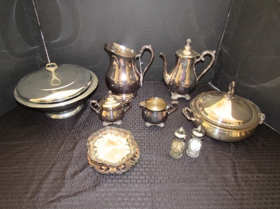 Silverplate Lot - Victorian Rose WM Rogers & Sons Sugar/Creamer, Tall Pitcher, Carafe